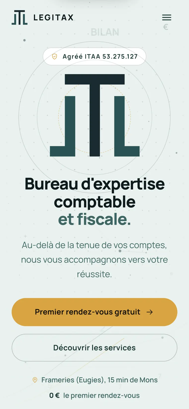 Page d’accueil du site Legitax sur téléphone