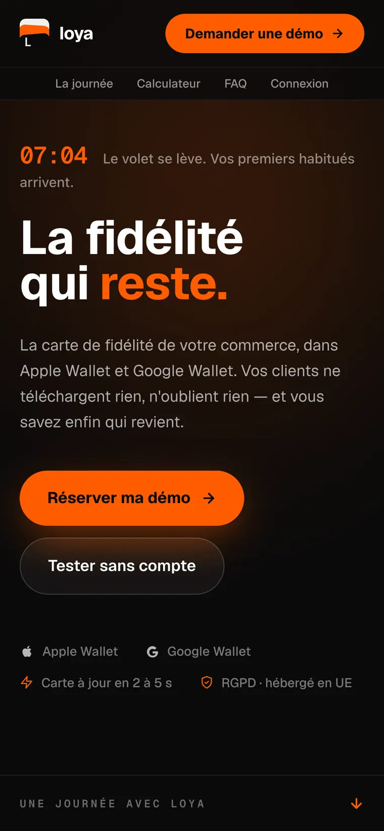 Page d’accueil du site Loya sur téléphone